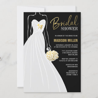 Elegant Bride Black Gold Foil Möhippa Inbjudningar