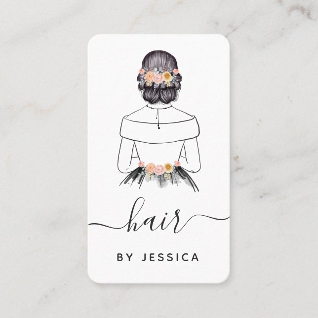 Elegant Bride Blommigt Chic Hairstyle Braid QR-kod Visitkort (Framsida)