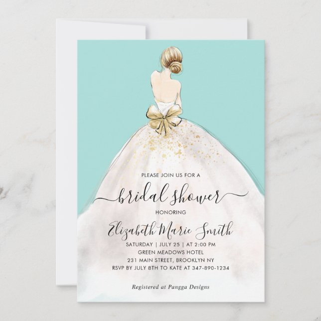 Elegant Bride Bröllop Gown Blue Möhippa Inbjudningar (Framsida)