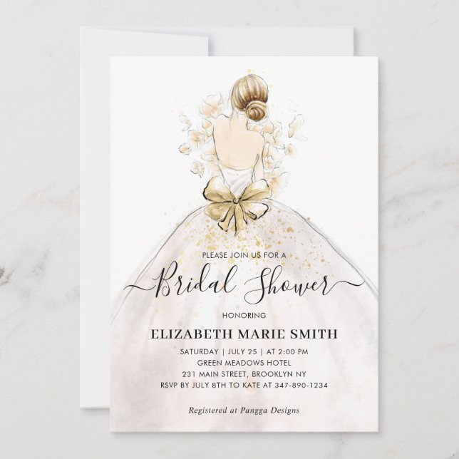 Elegant Bride Bröllop Gown Dress Möhippa Inbjudningar (Framsida)