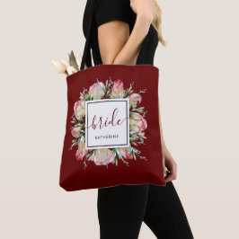 Elegant Bride Burgundy Marsala Bröllop Tote Bag Tygkasse