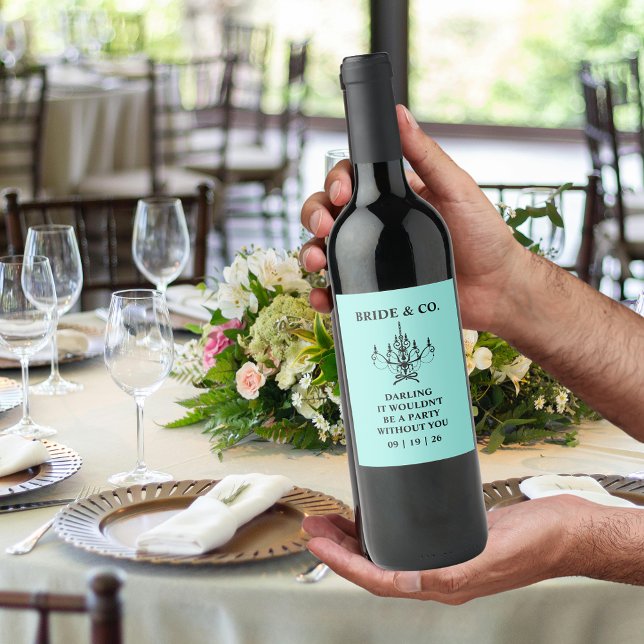 Elegant Bride & Co. Bröllopsfest Teal Vinflaska Etikett (Skapare uppladdad)
