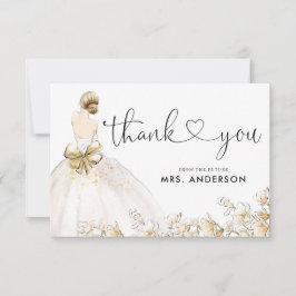 Elegant Bride Gown Dress Guld Blommigt Möhippa Tack Kort