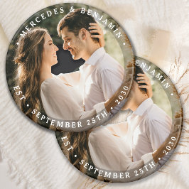 Elegant Bride Groom Modern Photo Namn Date Bröllop Magnet