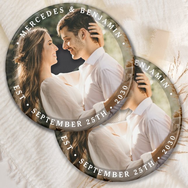 Elegant Bride Groom Modern Photo Namn Date Bröllop Magnet (Skapare uppladdad)
