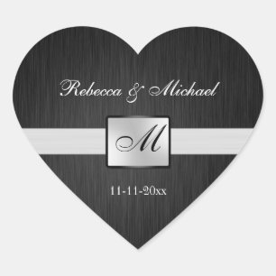 Elegant Bride & Groom Monogram Bröllop Sticker Hjärtformat Klistermärke