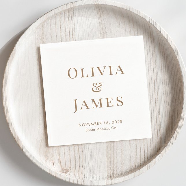 Elegant Bride Groom Monogram White Guld Bröllop Pappersservett (Skapare uppladdad)