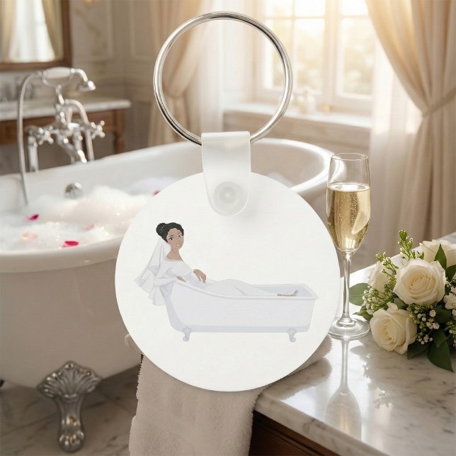 Elegant Bride Relaxing i Bathtub Bröllop Design Nyckelring (Skapare uppladdad)