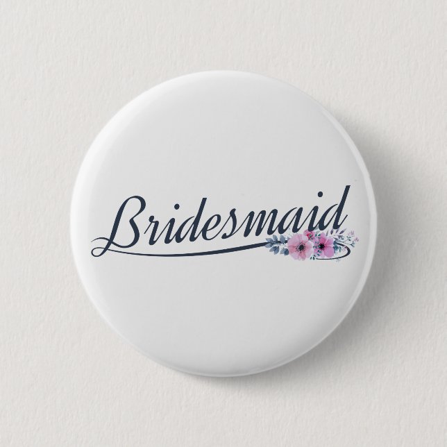 Elegant Bridesmaid Bröllop Calligraphy Pin Button Knapp (Framsida)