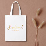 elegant Bridesmaid guld-manuset bröllop presentväs Återanvändbar Påse<br><div class="desc">elegant bridesaid guld handskriftsväska personlig snyggt bröllop presentväska</div>