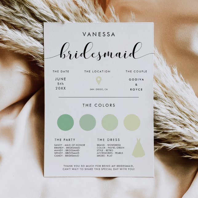 Elegant Bridesmaid-informationskort Inbjudningar (Skapare uppladdad)