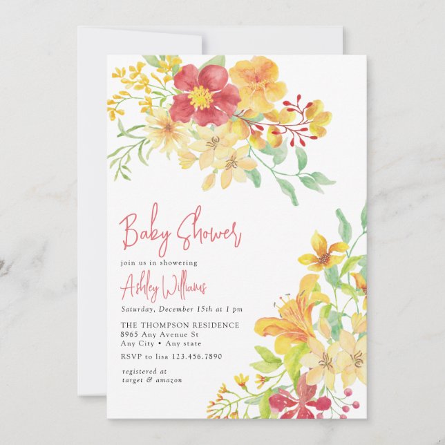 Elegant Bright-Blommigt | Chic Baby Shower Inbjudningar (Framsida)