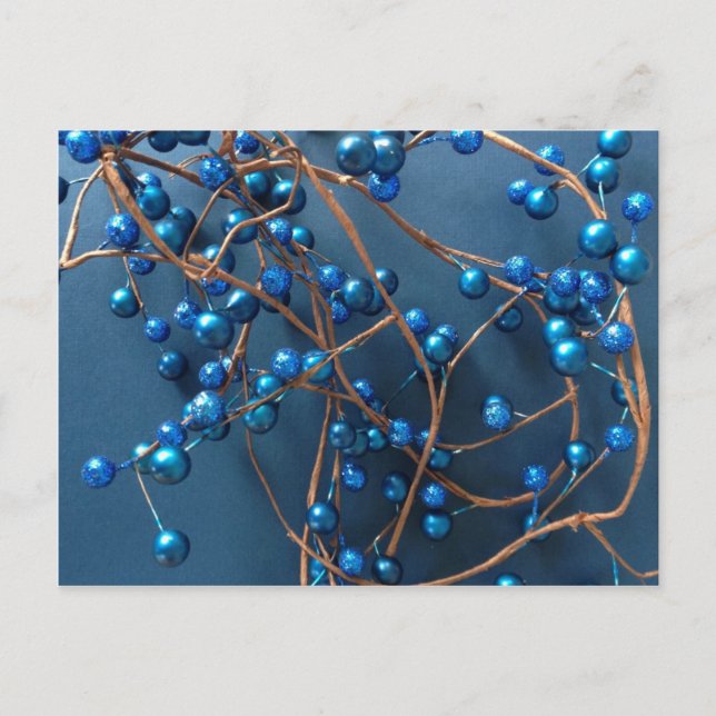 Elegant Bright Blue jul Winter Berries Helg Vykort (Framsida)