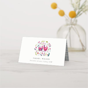 Elegant Bright Folk Farm Blommigt Love birds Bröll Placeringskort