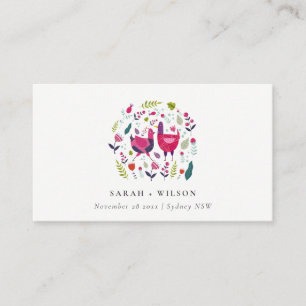 Elegant Bright Folk Farm Blommigt Love birds Bröll Placeringskort