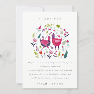 Elegant Bright Folk Farm Blommigt Love birds Bröll Tack Kort