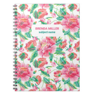Elegant Bright Girly Rosa Flowers Mönster Anteckningsbok
