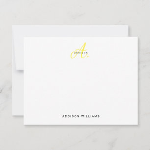 Elegant Bright Gult Guld Script Monogram Anteckningskort