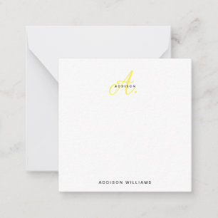 Elegant Bright Gult Guld Script Monogram Anteckningskort