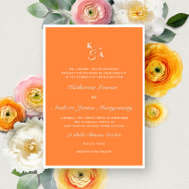 Elegant Bright Orange Monogram fet formal Bröllop Inbjudningar