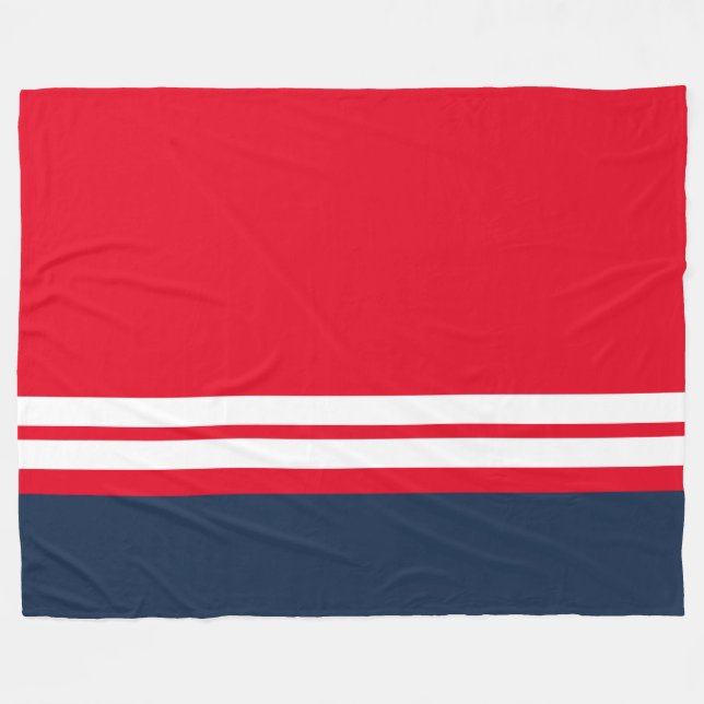 Elegant Bright Red Navy Blue White Tävla Rand Fleecefilt (Framsidan (Horisontell))