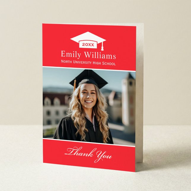 Elegant Bright Red Personlig Studenten Photo Tack Kort (Skapare uppladdad)