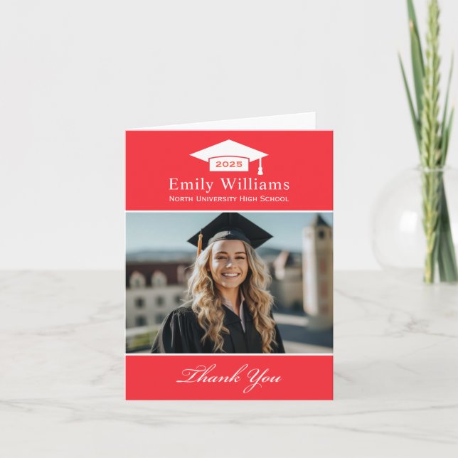 Elegant Bright Red Personlig Studenten Photo Tack Kort (Framsida)