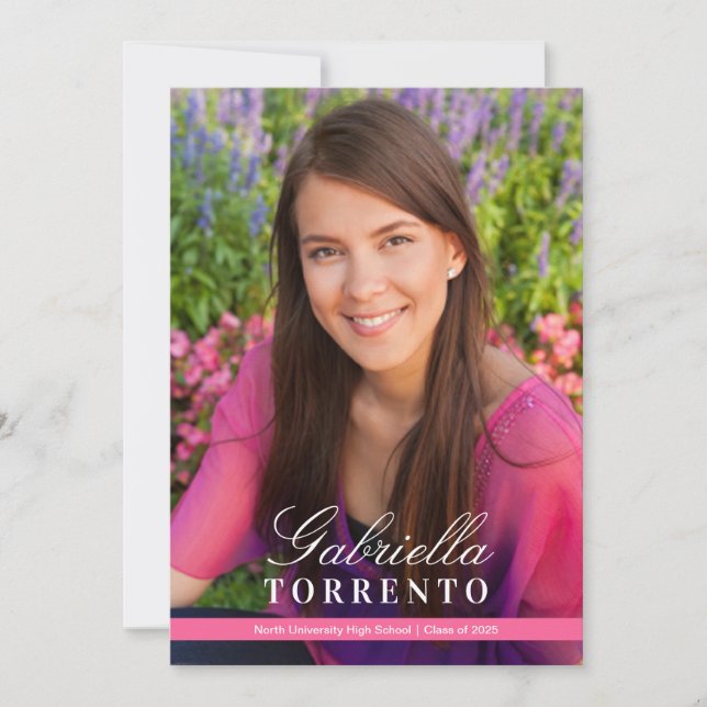 Elegant Bright Rosa Anpassningsbar Photo Studentfe Inbjudningar (Framsida)