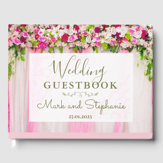 Elegant Bright Rosa Blommigt Bröllop guestbook Gästböcker (Framsida)