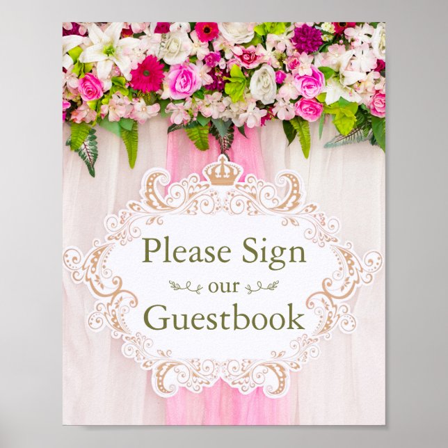 Elegant Bright Rosa Blommigt Bröllop guestbook-tec Poster (Framsidan)
