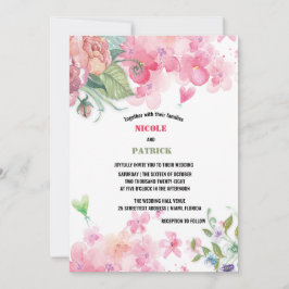 Elegant Bright Rosa Watercolor Blommigt Bröllop Inbjudningar