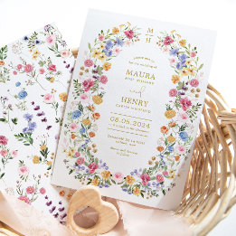 Elegant Bright Wildblomme Wandeand Garden Wedding Inbjudningar