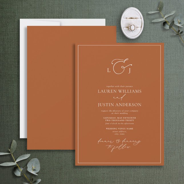 Elegant Brinnande Orange Calligraphy Monogram Bröl Inbjudningar (Skapare uppladdad)
