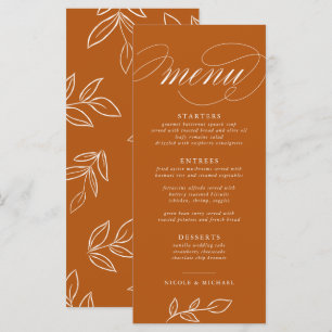 Elegant Brinnande Orange Minimalistisk Löv Bröllop Meny