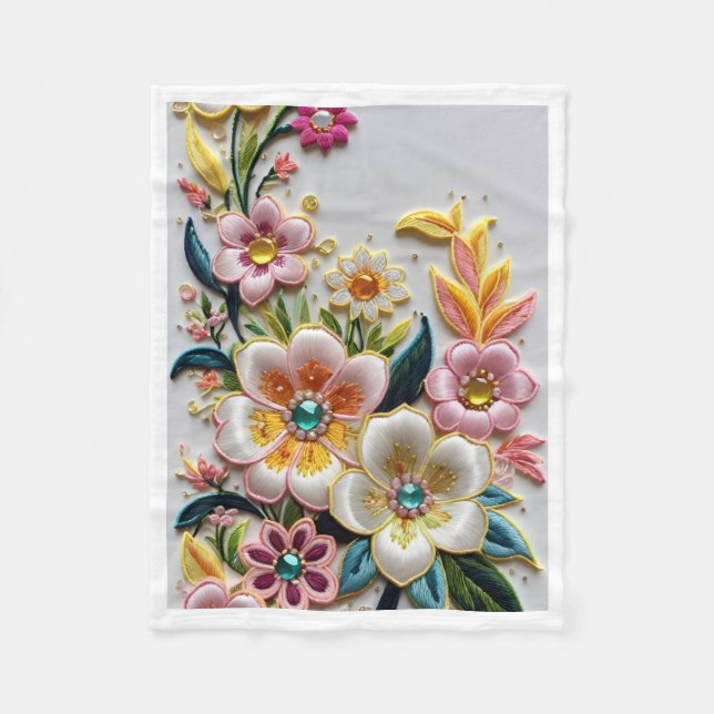 Elegant Broderad Blommig Flygtäcke Fleecefilt (Framsidan)