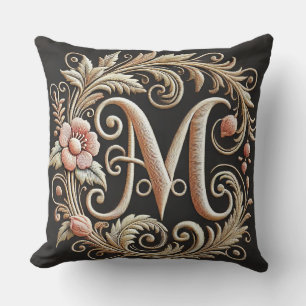 Elegant Broderad Bokstav M Kudde