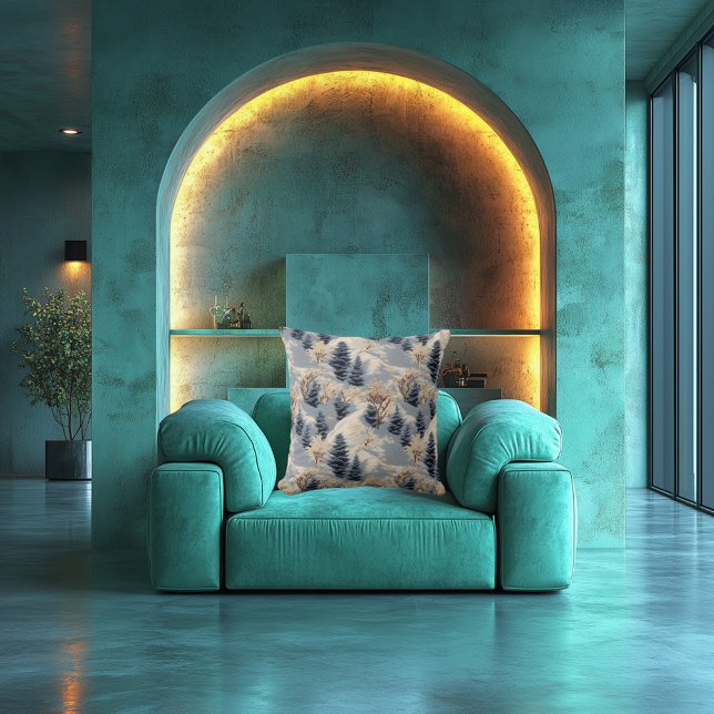 Elegant Broderieffekt Vinterlandskapsmönster Kudde (Skapare uppladdad)