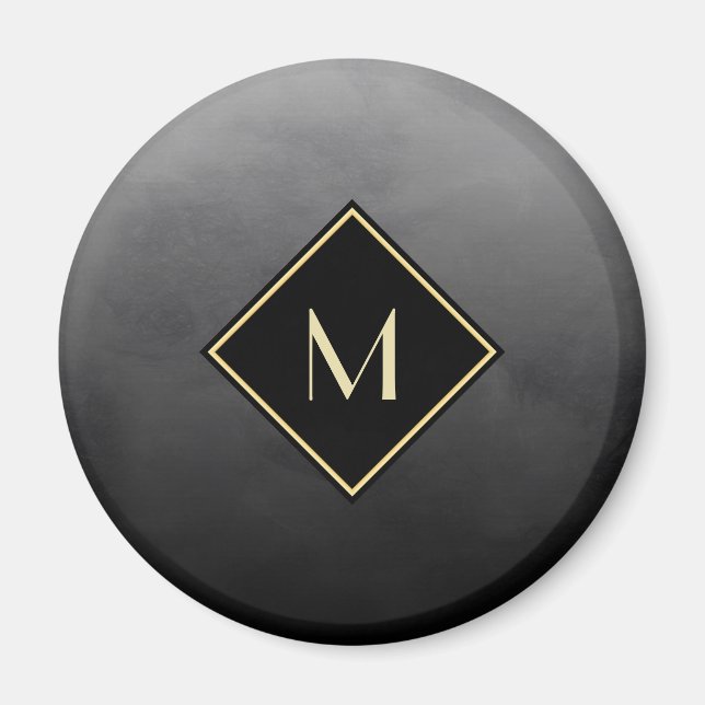 Elegant Brödsvart med enkelt Guld-monogram Magnet (Framsidan)