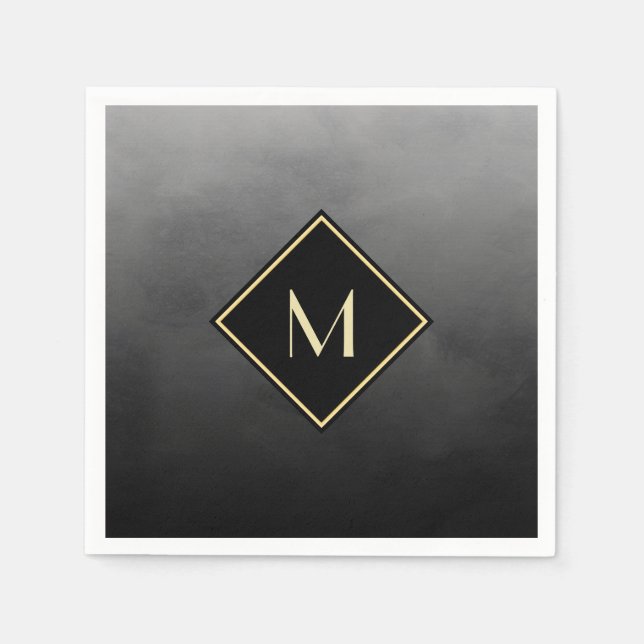Elegant Brödsvart med enkelt Guld-monogram Pappersservett (Framsidan)