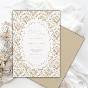 Elegant brokad vintage neutral bröllopsdusch inbjudningar