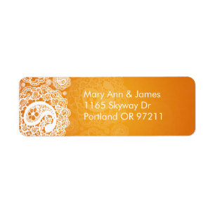 Elegant bröllop Adress Paisley Snöre Orange Returadress Etikett