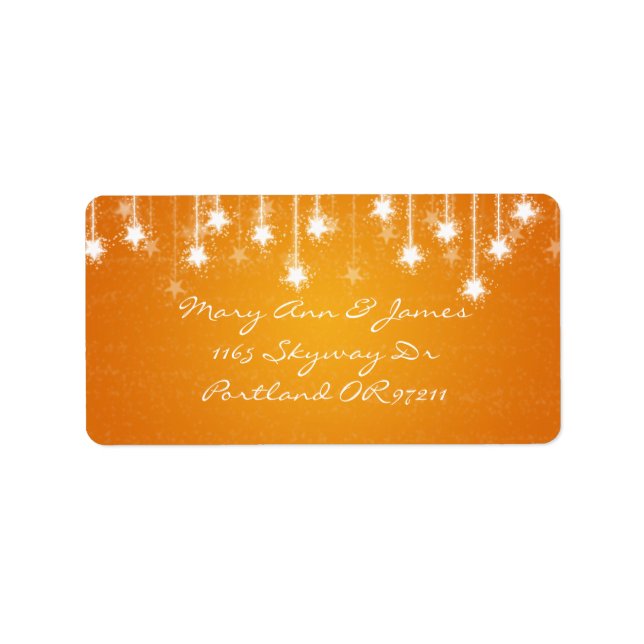 Elegant bröllop Adress Shimmering Stars Orange Adressetikett (Framsidan)