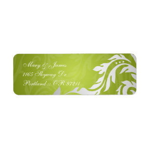 Elegant bröllop Adress: Swirly Flourish Lime Green Returadress Etikett