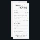 Elegant bröllop Advice-kort är lustigt<br><div class="desc">Lägg till lite roligt genom att ge varje gäst det här bröllop-rådgivningskortet som ska fyllas i. Det är en underbar isbrytare att få konversationen att flöda på bord, och du har en underbar påminnelse om din dag i åratal till kom genom att läsa om dem om och om. En del...</div>