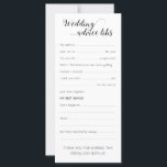 Elegant bröllop Advice-kort är lustigt<br><div class="desc">Lägg till lite roligt genom att ge varje gäst det här bröllop-rådgivningskortet som ska fyllas i. Det är en underbar isbrytare att få konversationen att flöda på bord, och du har en underbar påminnelse om din dag i åratal till kom genom att läsa om dem om och om. En del...</div>