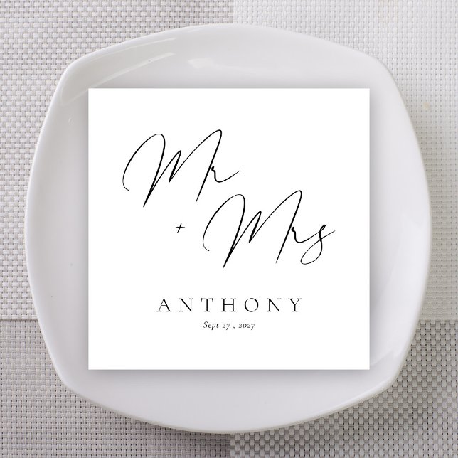 Elegant Bröllop, Anpassat namn för skript Pappersservett (Elegant Mr & Mrs Script Custom Name Wedding Napkins)