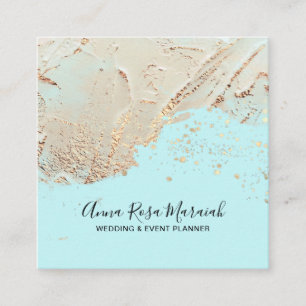 *~* Elegant bröllop Aqua Gold Foil Glitter Beauty Fyrkantigt Visitkort
