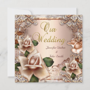 Elegant bröllop beige kräm guld ros inbjudningar