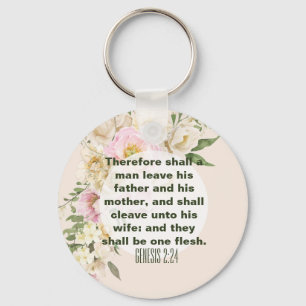Elegant bröllop Bible Verse Genesis Blommigt Gräns Nyckelring