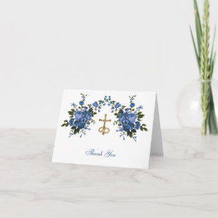 Elegant Bröllop Blå Blommig Religiös Tack C Kort